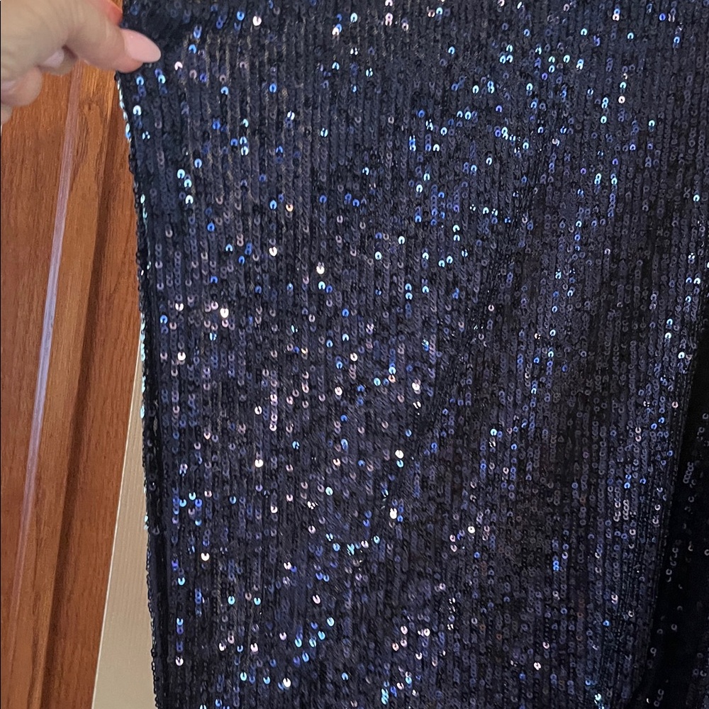 MARINA Midnight Blue Sequin Jumpsuit, NWT - Picture 8 of 9